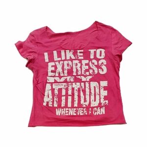 Pink Graphic Crop Top Vintage T-Shirt Tee Attitude Text
